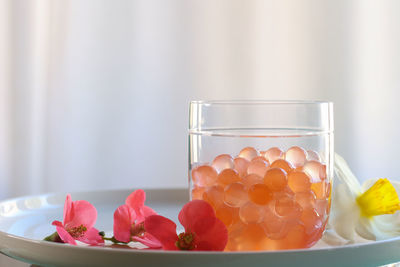Close-up of fruits in glass