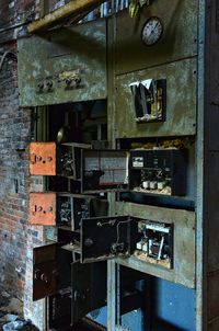 Open fuse boxes in old factory building