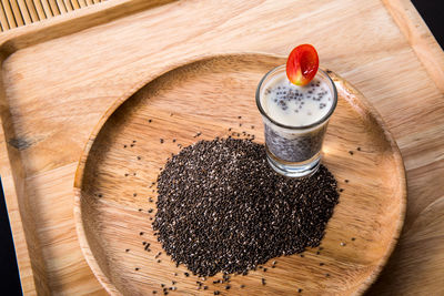 High angle view of drink on table