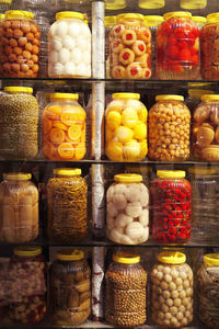 Close-up of various food for sale in store