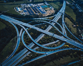 High angle view of highway by street in city