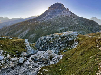 Summit sunrise alpine peaks, vanoise national park, hautes alps, france