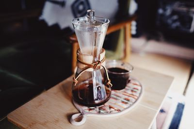 Close-up of coffee on table