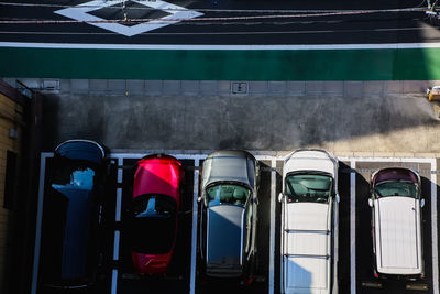 Aerial view of cars parked in parking lot