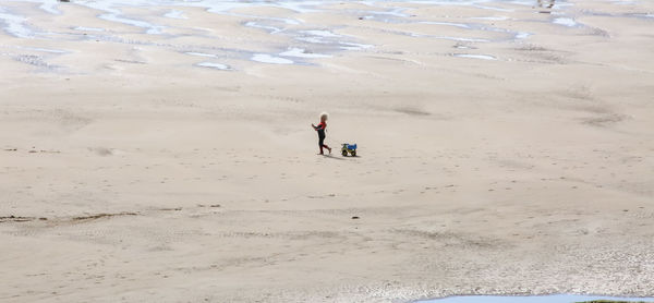 High angle view of man on beach