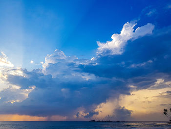 Scenic view of sea against blue sky