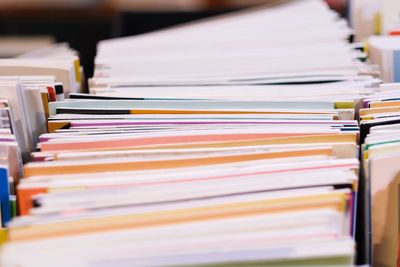 Close-up of books on table