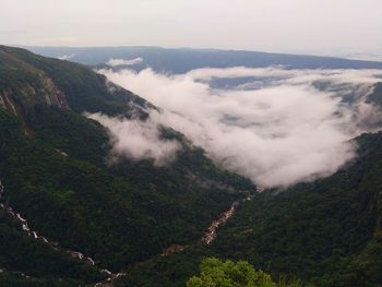 High angle view of mountains against sky