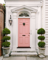 Closed door of building