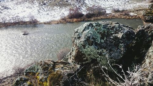 Close-up of rock in water