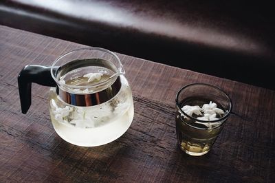 High angle view of drink on table