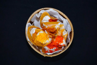 High angle view of breakfast in bowl on table