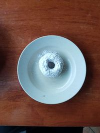 High angle view of bread in plate on table