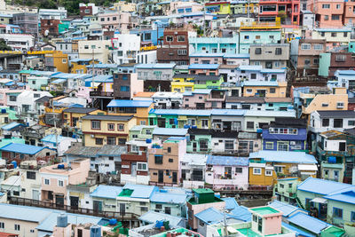 High angle view of buildings in city