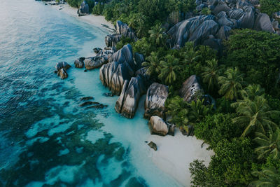 High angle view of rocks in sea