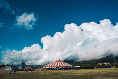 Tent on land against sky