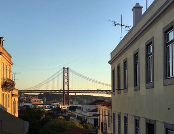 View of bridge in city against clear sky