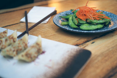 High angle view of food on table