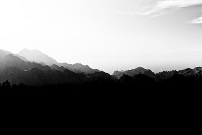 Scenic view of silhouette mountains against clear sky