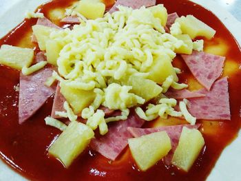 Close-up of served food in plate