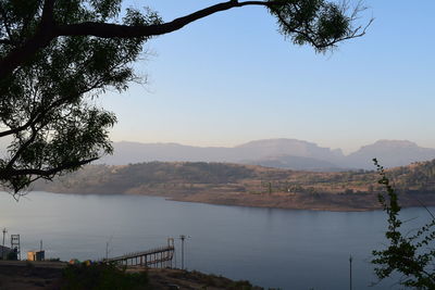 Scenic view of lake against clear sky