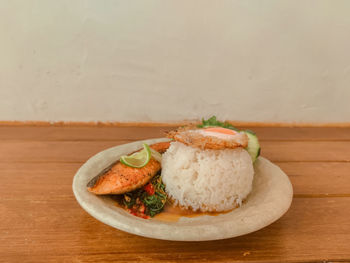 Close-up of food in plate on table