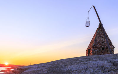 Low angle view of building against clear sky during sunset