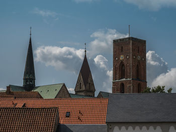 Ribe cathedral and tile roofs in the old danish town ribe