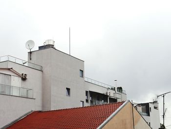 Low angle view of houses against clear sky