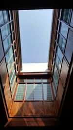 Low angle view of modern building against clear sky