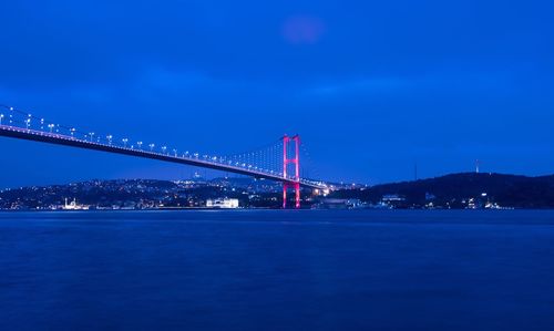 View of bridge over river against sky at night