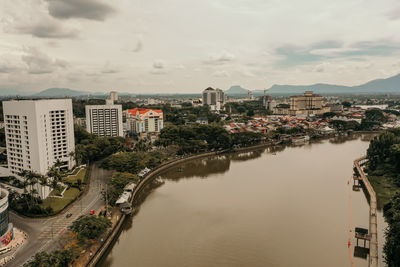 High angle view of buildings in city