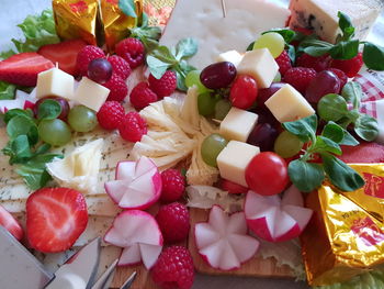 Close-up of chopped fruits in plate