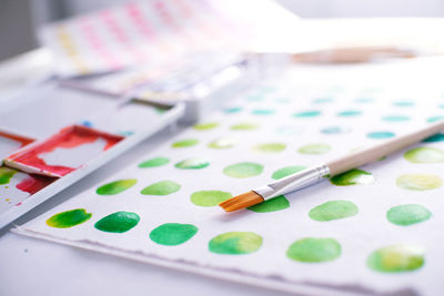 Close-up of art and craft equipment on table