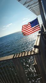 Low angle view of flag against sky