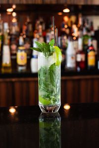 Close-up of mojito in glass