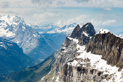 Panoramic view of snowcapped mountains against sky