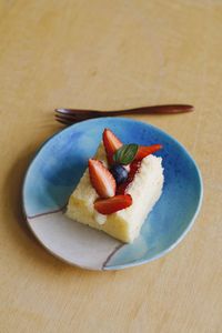 High angle view of dessert in plate on table