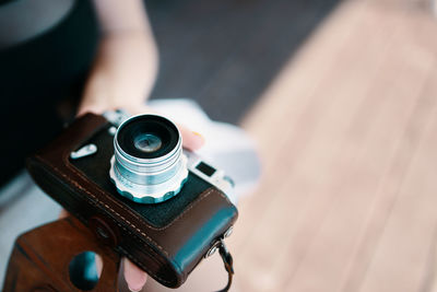 High angle view of person photographing