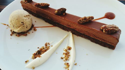 High angle view of chocolate cake on plate