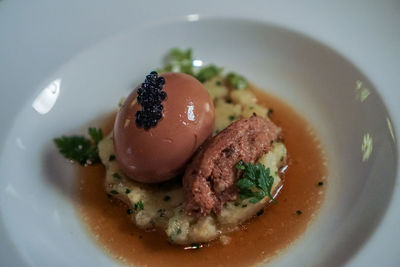 High angle view of meal served in plate