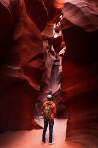 Rear view of man standing on rock