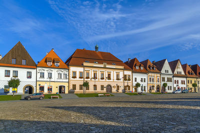 Central square surrounded by well-preserved gothic and renaissance houses in bordejov, slovakia