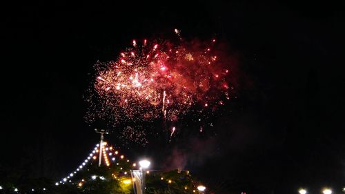 Low angle view of firework display at night