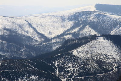 Aerial view of snow covered mountains