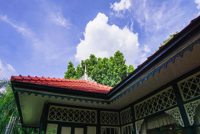 Low angle view of tree and house against sky