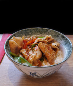 Close-up of soup in bowl on table