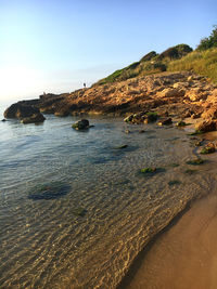 Scenic view of beach against clear sky