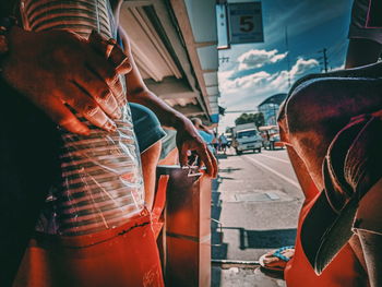 Man working on bus