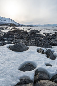 Scenic view of frozen sea against sky